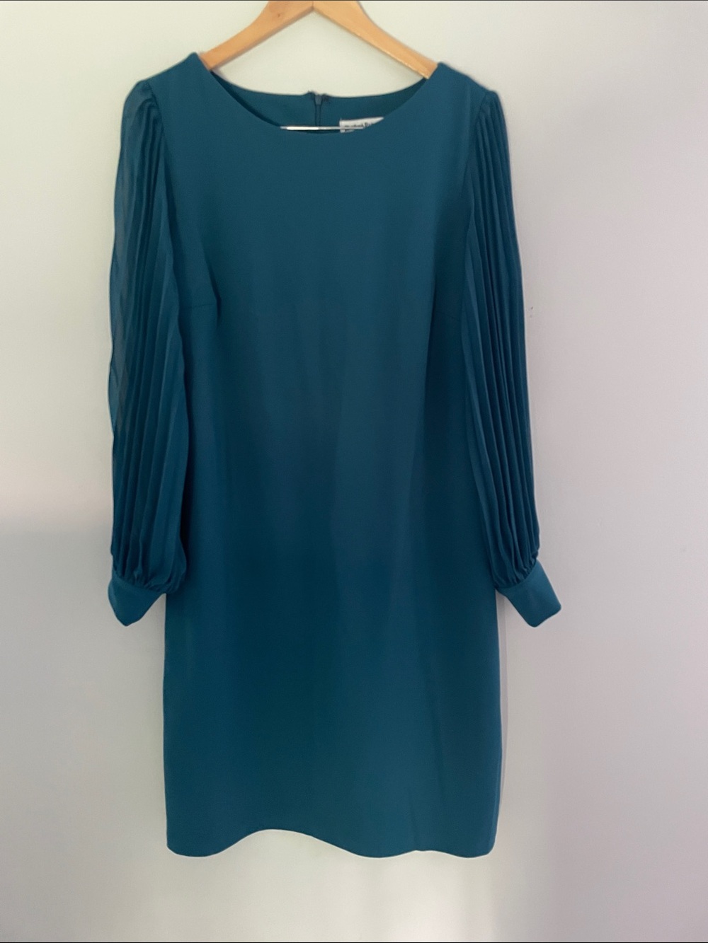 Shelby & Palmer Teal Pleated Long-Sleeve Shift Dress size:14